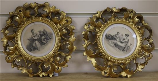 After Bartolozzi. A pair of lithographs of mothers and children, Florentine framed, overall 18cm